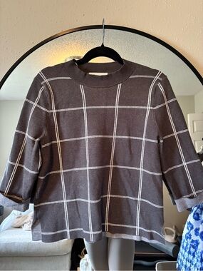 Anthropologie Charcoal Gray Knit Sweater with White Stripes